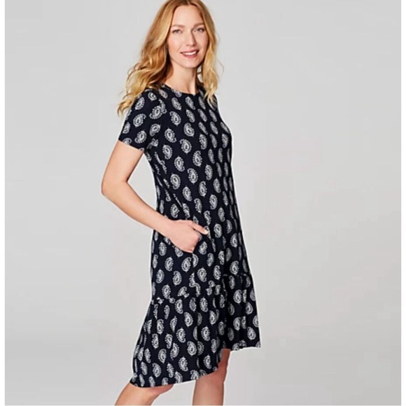 J Jill Flounced Elliptical Knit Paisley Print Dress - Picture 4 of 15